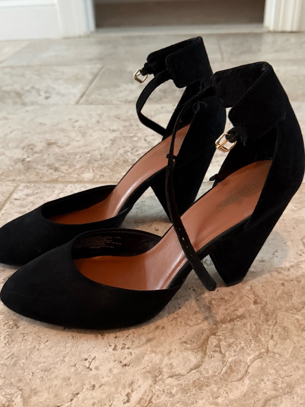 Old Navy Black Suede Ankle-Strap Block Heels